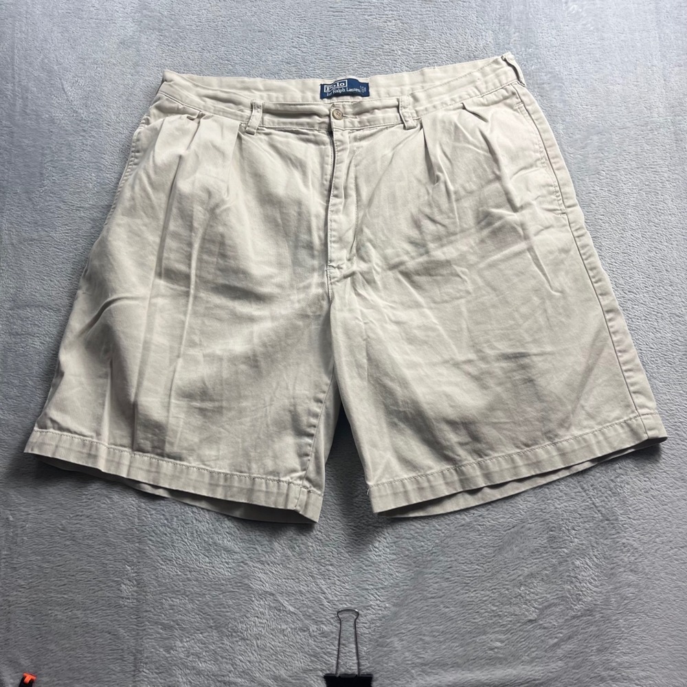 Polo Ralph Lauren Mens 38 Pleated Chino Shorts Tan Khaki Cotton Twill Casual